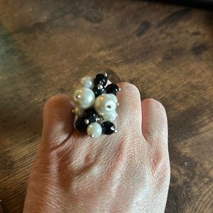 Pearl and black ring